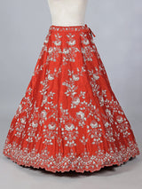 Rust orange raw silk embellished lehenga choli