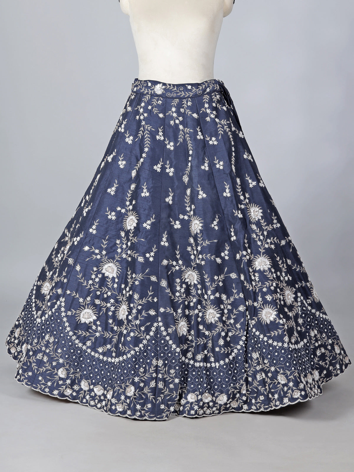 Navy raw silk pearl embellished lehenga choli
