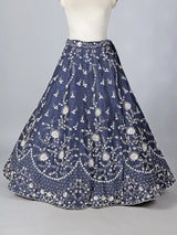 Navy raw silk pearl embellished lehenga choli