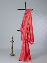 Pink semi silk saree with zari and butti work