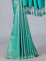 Mint blue semi silk zari work saree