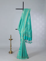 Mint blue semi silk zari work saree