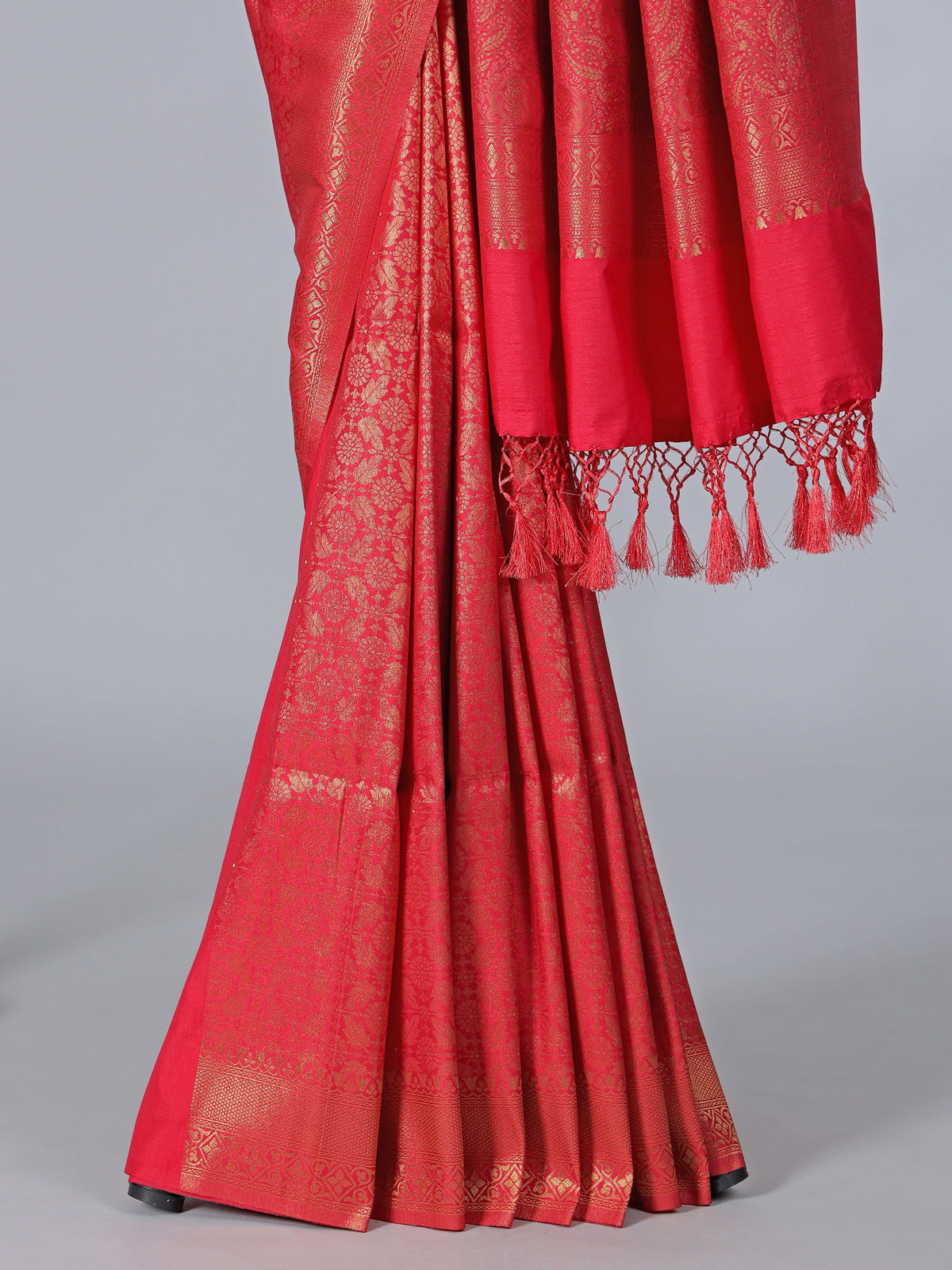 Gajari pink semi silk saree with zari work