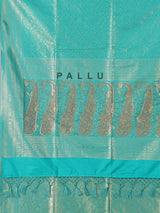 Aqua blue zari worked saree in semi silk