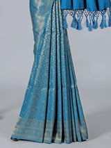 Blue semi silk zari work classic saree