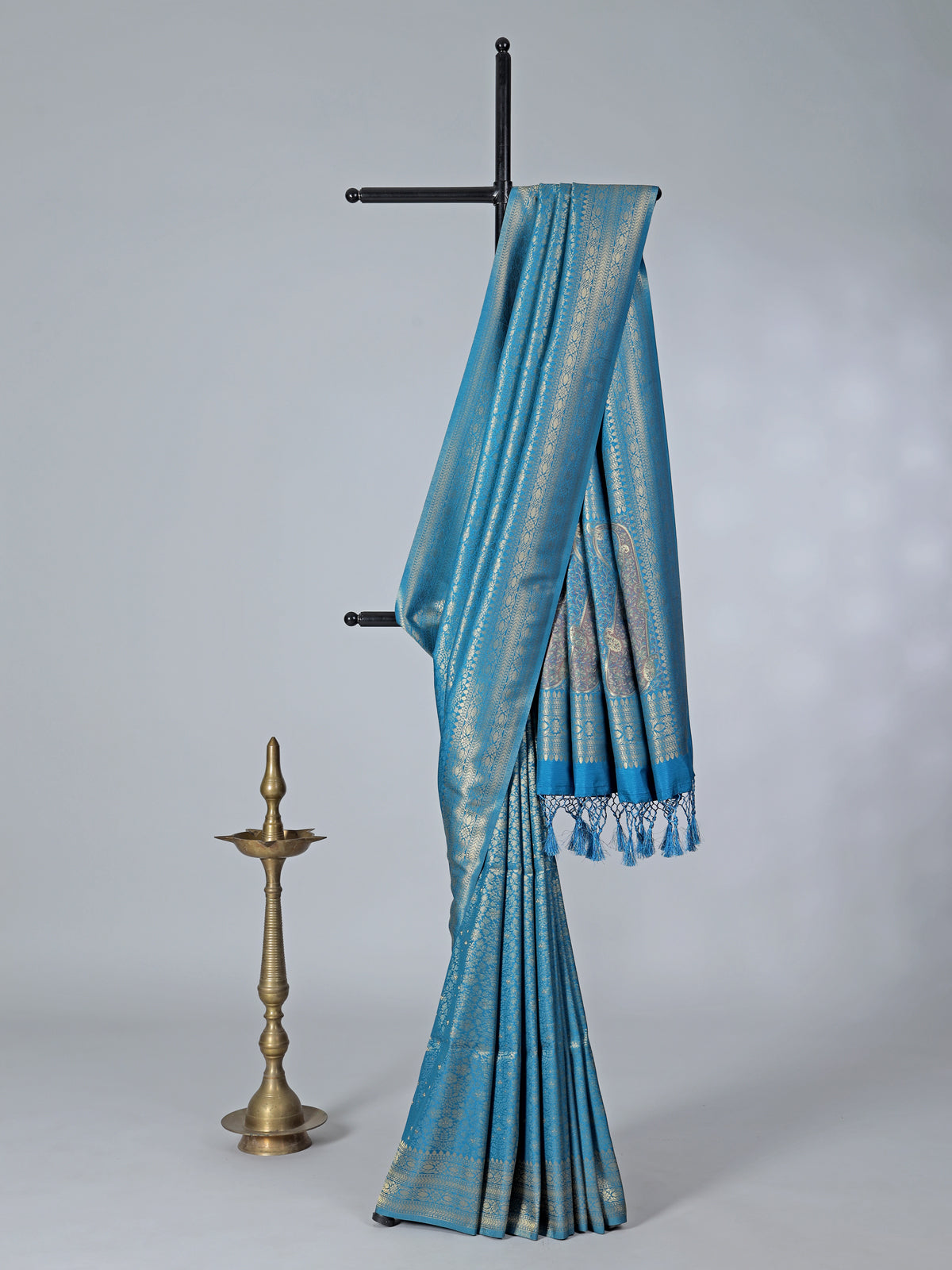 Blue semi silk zari work classic saree