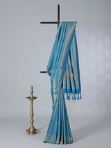 Blue semi silk zari work classic saree