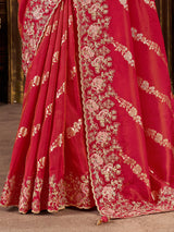 Red soft silk zardosi and embroidered work saree