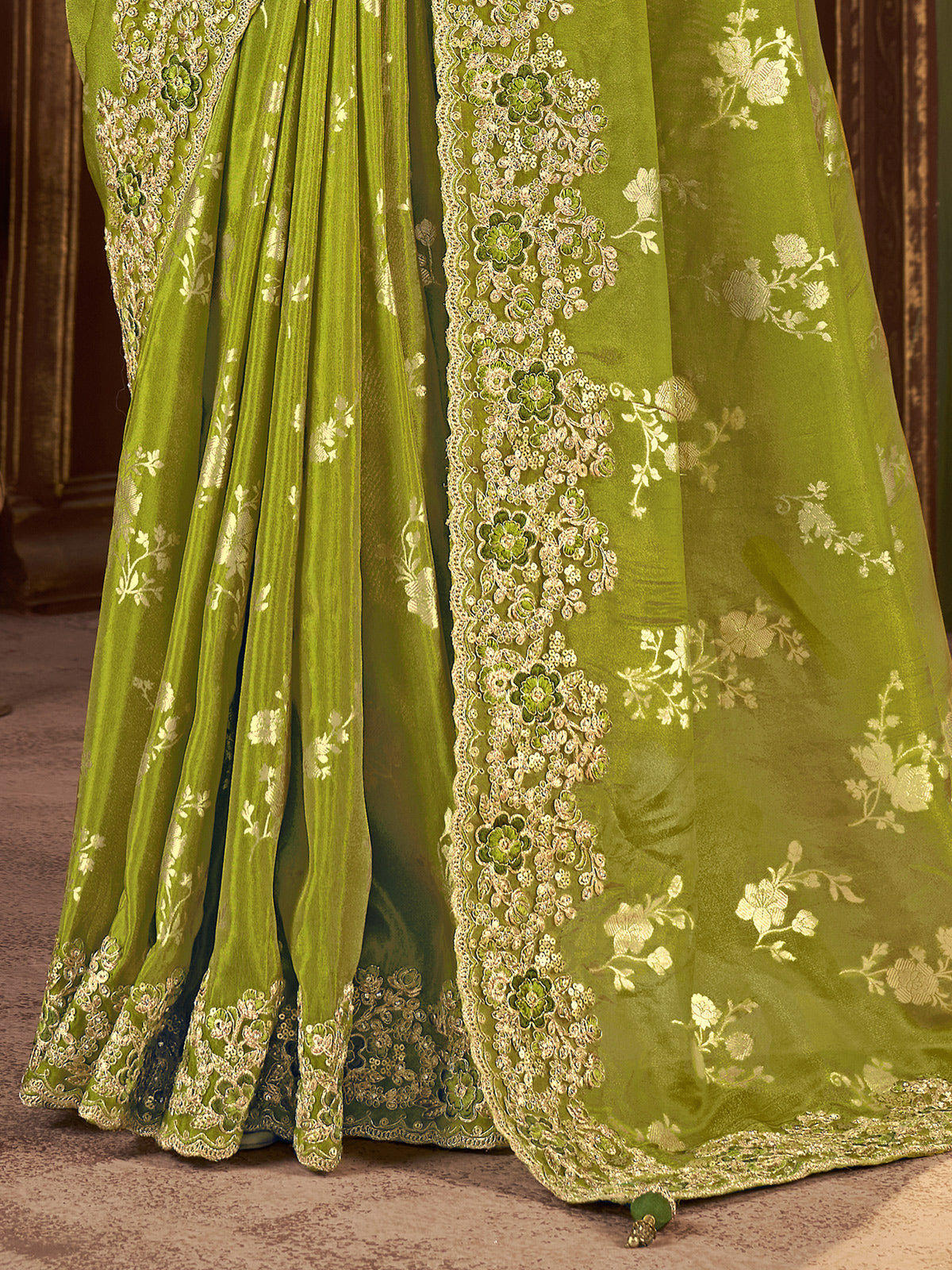 Mehendi green soft silk festive work saree