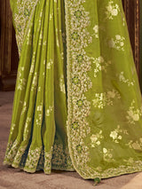 Mehendi green soft silk festive work saree