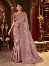 Shaded lilac purple soft silk saree for wedding wear