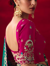 Rama green tissue organza wedding wear saree