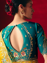 Mustard yellow tissue organza saree