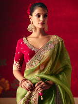 Pista green tissue organza wedding saree
