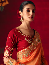 Orange tissue organza embroidered festive saree