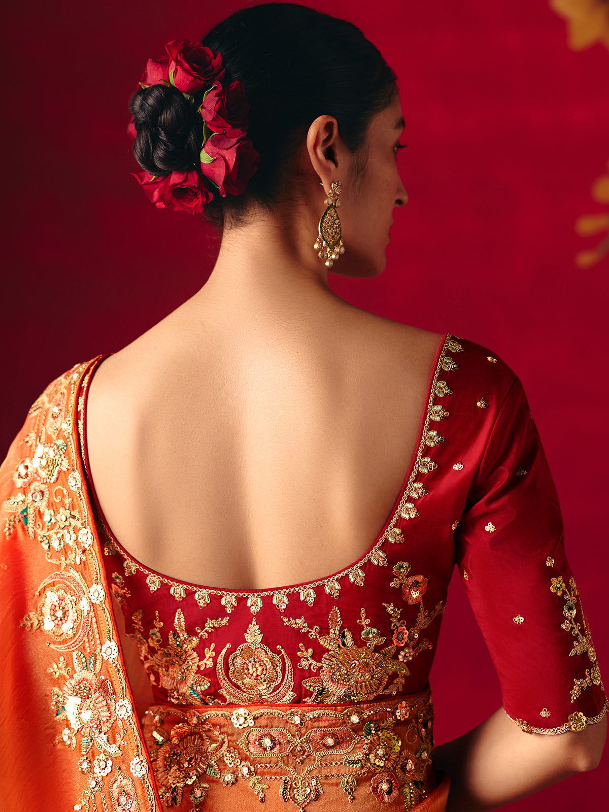 Orange tissue organza embroidered festive saree
