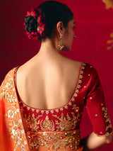 Orange tissue organza embroidered festive saree