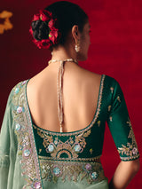Sage green tissue organza embroidered saree