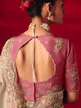 Beige tissue organza embroidered wedding saree