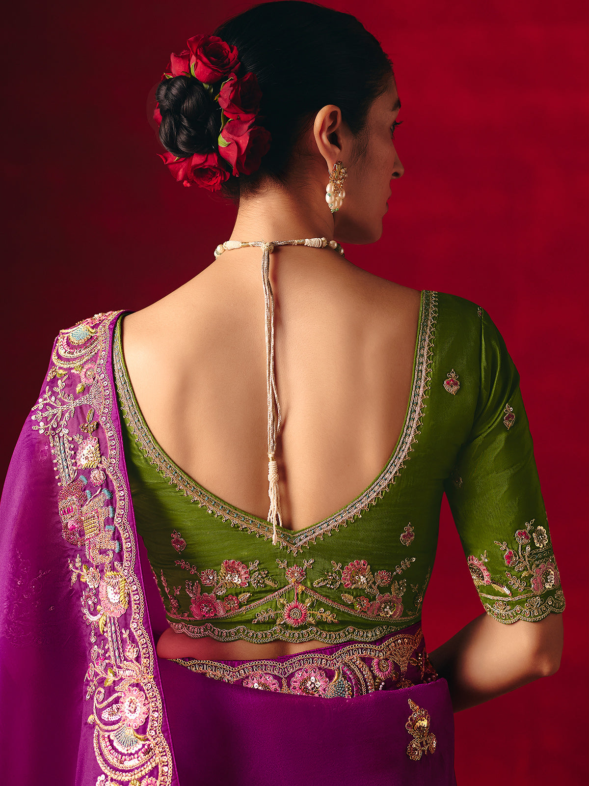 Purple tissue organza embroidered work festive saree