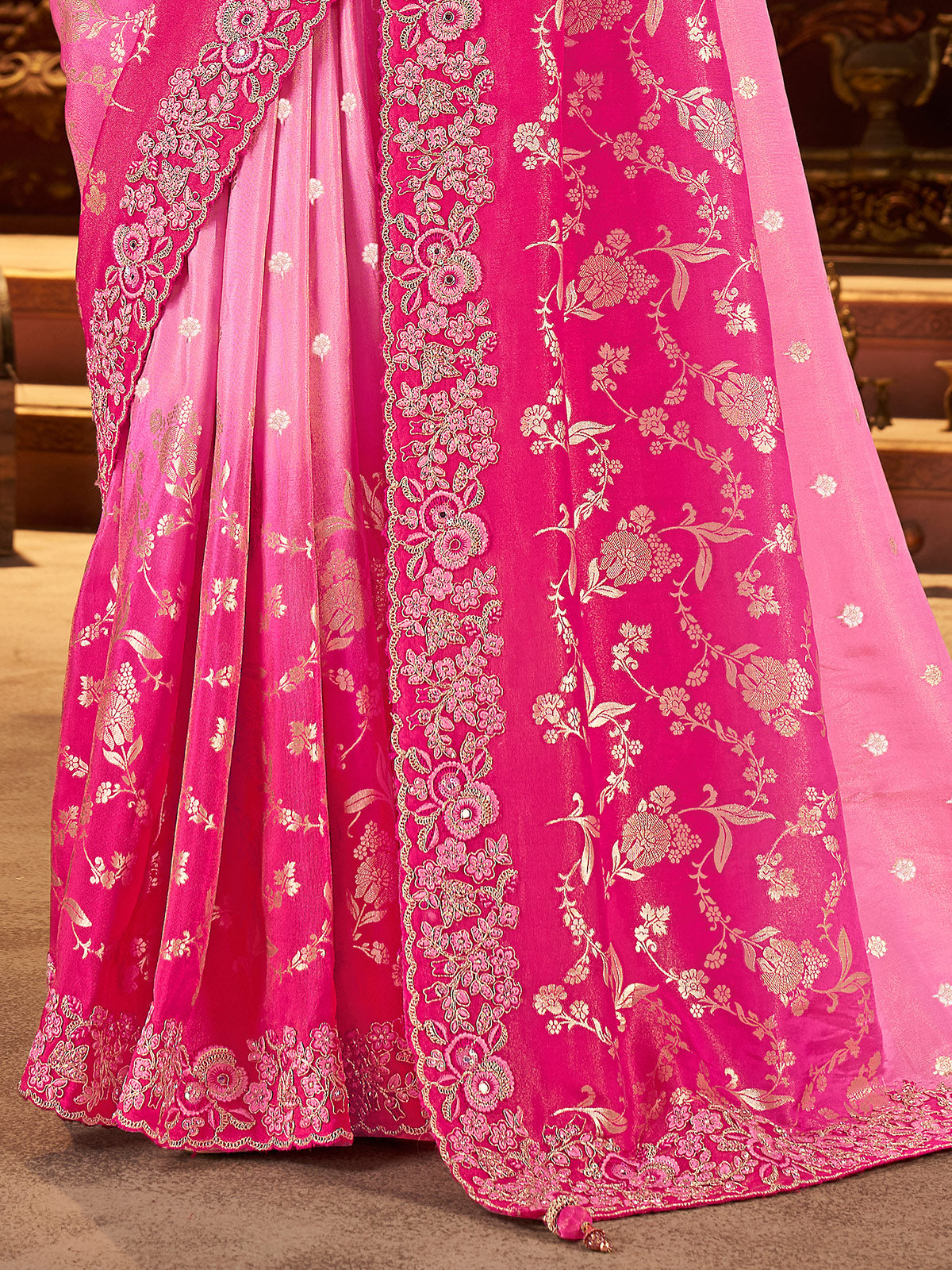 Shaded rani pink soft silk saree