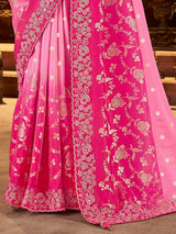 Shaded rani pink soft silk saree