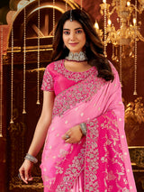 Shaded rani pink soft silk saree