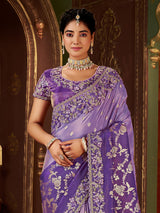 Shaded purple soft silk zardosi work saree