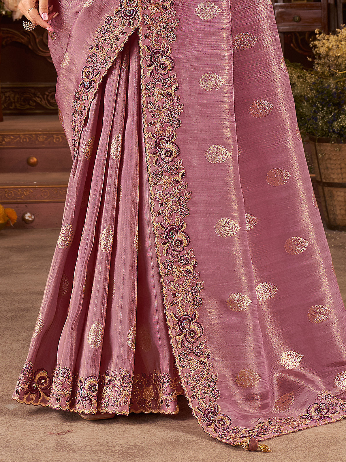 Onion pink soft silk festive wear saree
