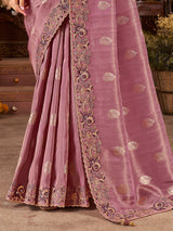 Onion pink soft silk festive wear saree