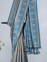Blue art silk zari border festive saree