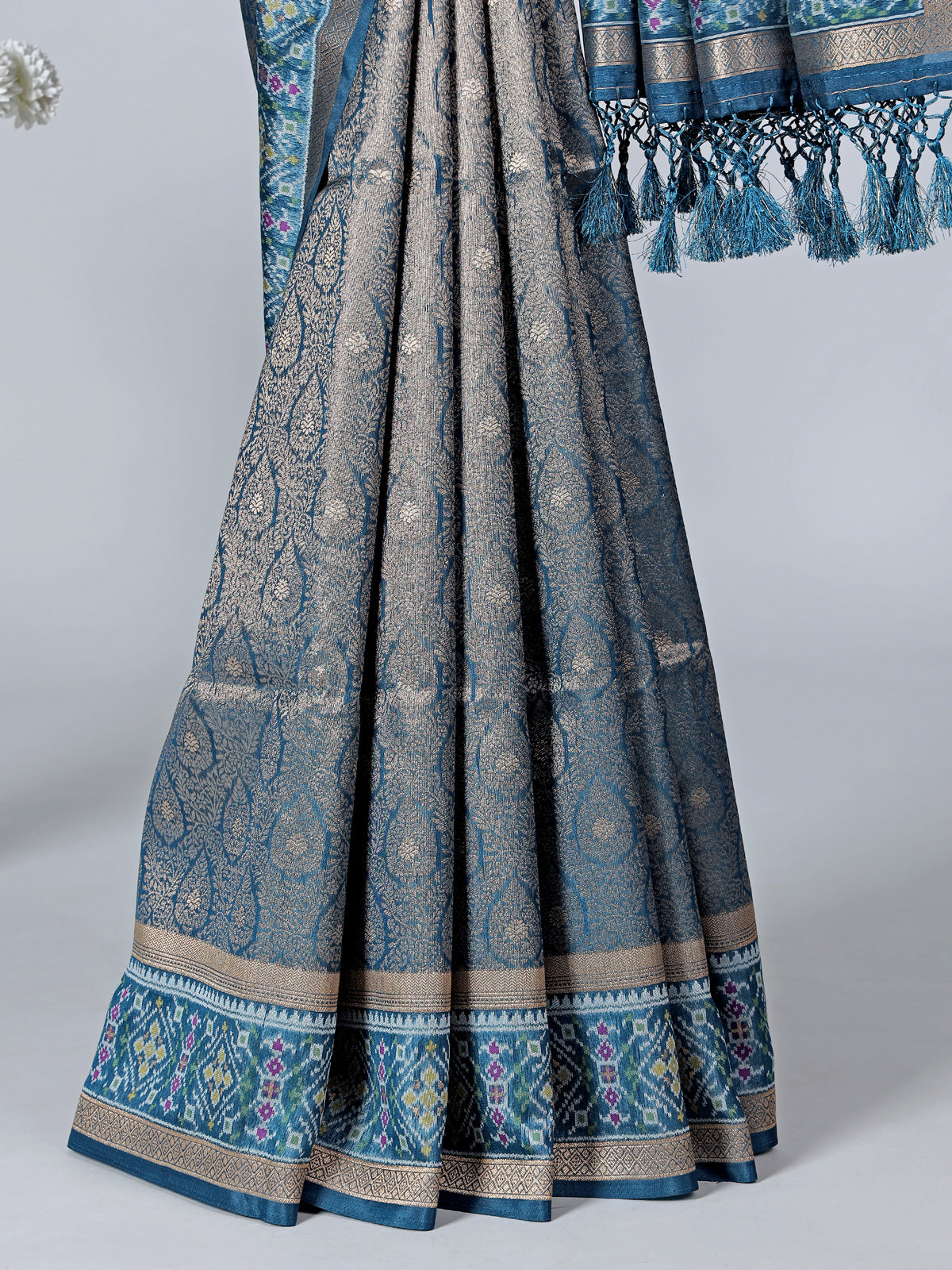 Blue art silk zari border festive saree