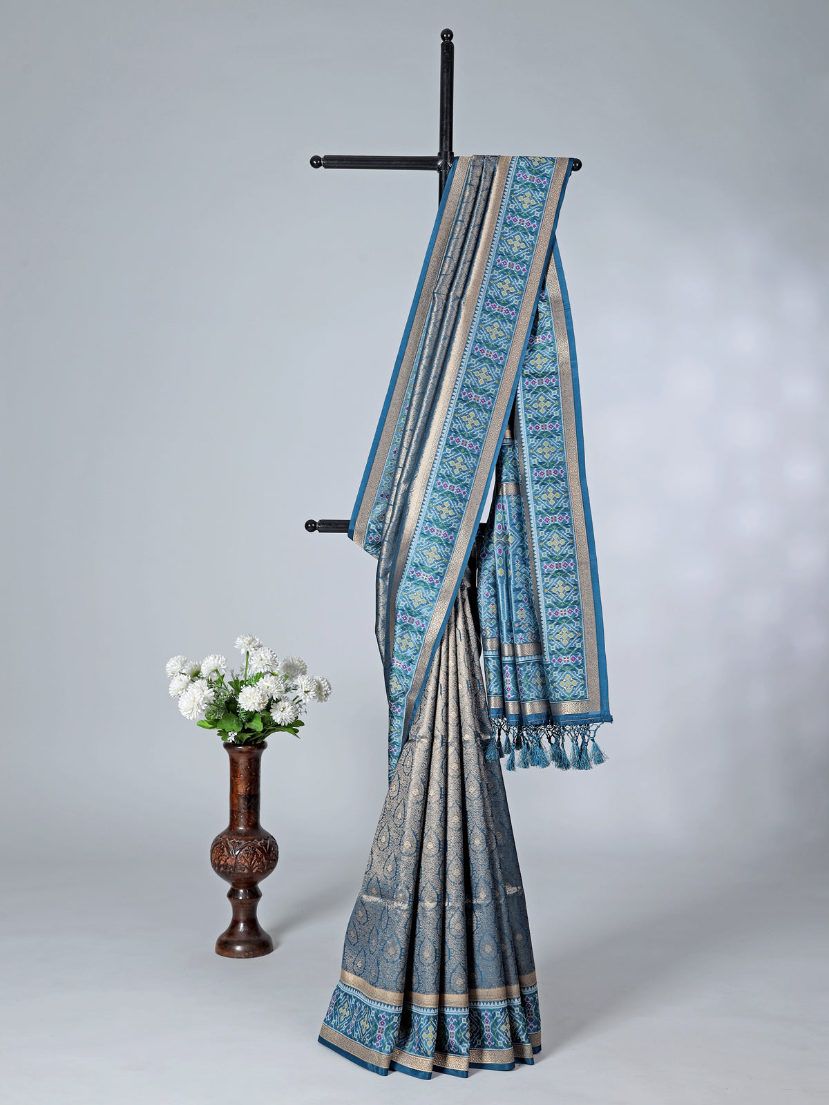 Blue art silk zari border festive saree