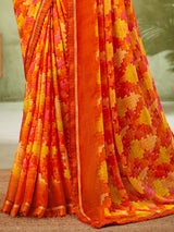 Orange classic geometric georgette saree