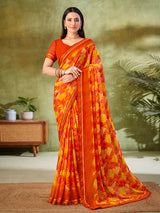 Orange classic geometric georgette saree
