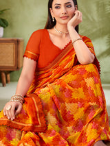Orange classic geometric georgette saree