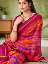 Pink elegant geometric georgette saree