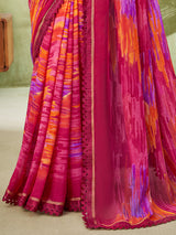 Pink elegant geometric georgette saree
