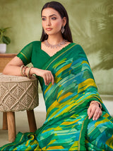 Green classic geometric georgette saree