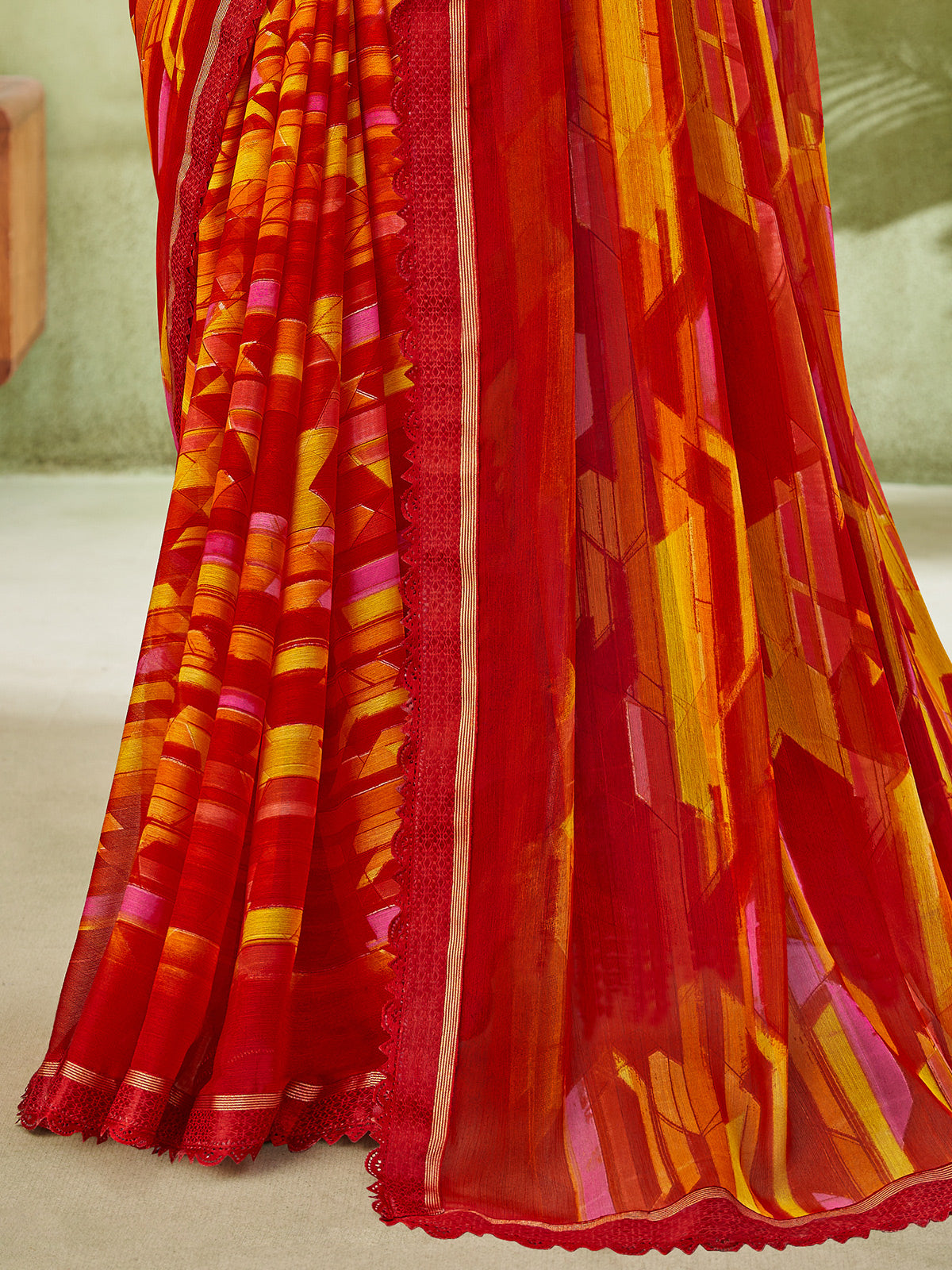 Red classic geometric georgette saree