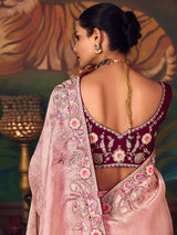 Light pink silk embroidered elegant saree