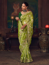Mehendi green silk embroidered wedding saree
