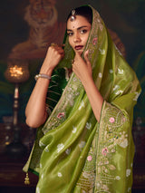 Mehendi green silk embroidered wedding saree
