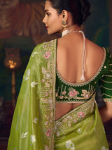 Mehendi green silk embroidered wedding saree
