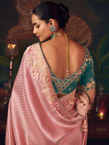Onion pink silk embroidered festive saree