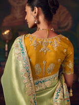 Pista green silk embroidered wedding saree