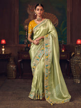 Pista green silk embroidered wedding saree