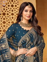 Rama blue viscose embellished festive saree