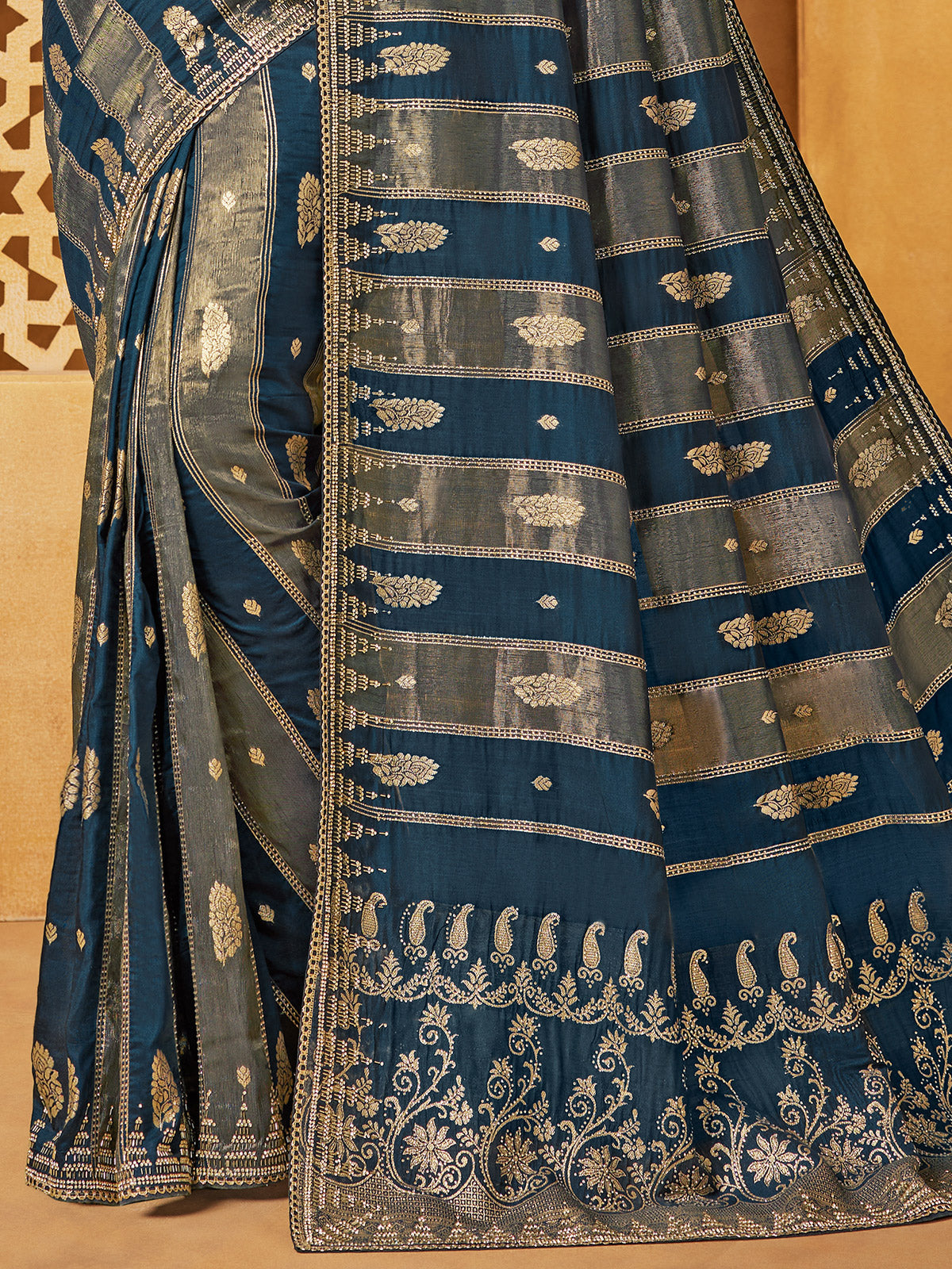 Rama blue viscose embellished festive saree
