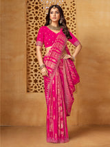 Rani pink viscose embellished wedding saree